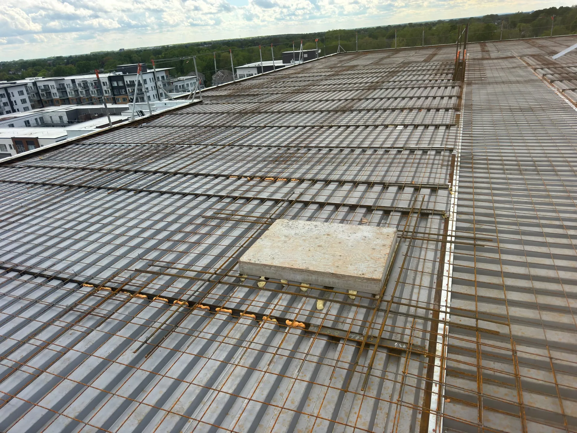 Treillis métallique installé sur une structure de béton